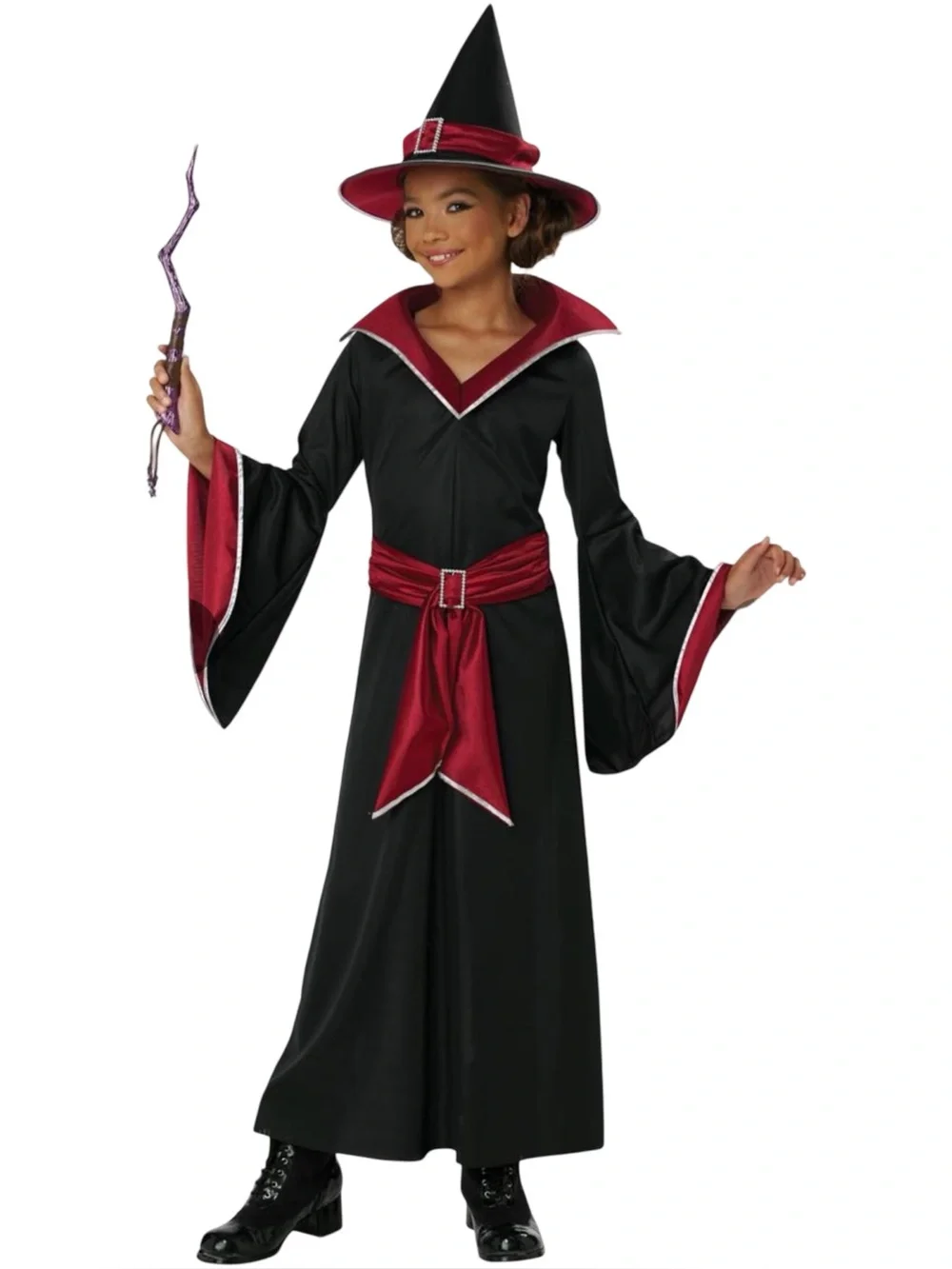 California Costumes Girls Black Red Glamour Witch Halloween Costume Dress Hat M